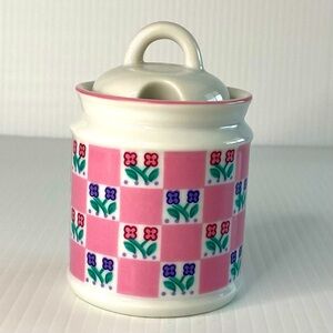 VTG Sigma The Tastesetter Pink Flowers Jam Jar  with lid Made In Japan